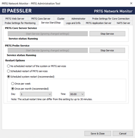 Service Start/Stop Tab